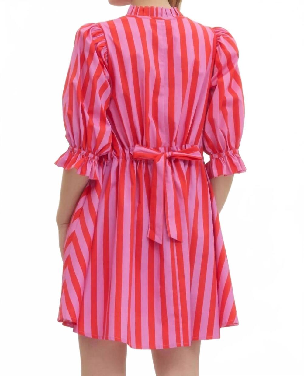 NEW ENTRO stripe mini dress in red pink - Picture 4 of 4